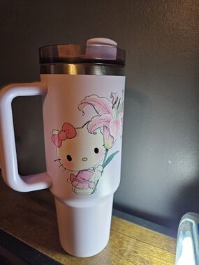 Hello Kitty Pink and White Floral Travel Tumbler